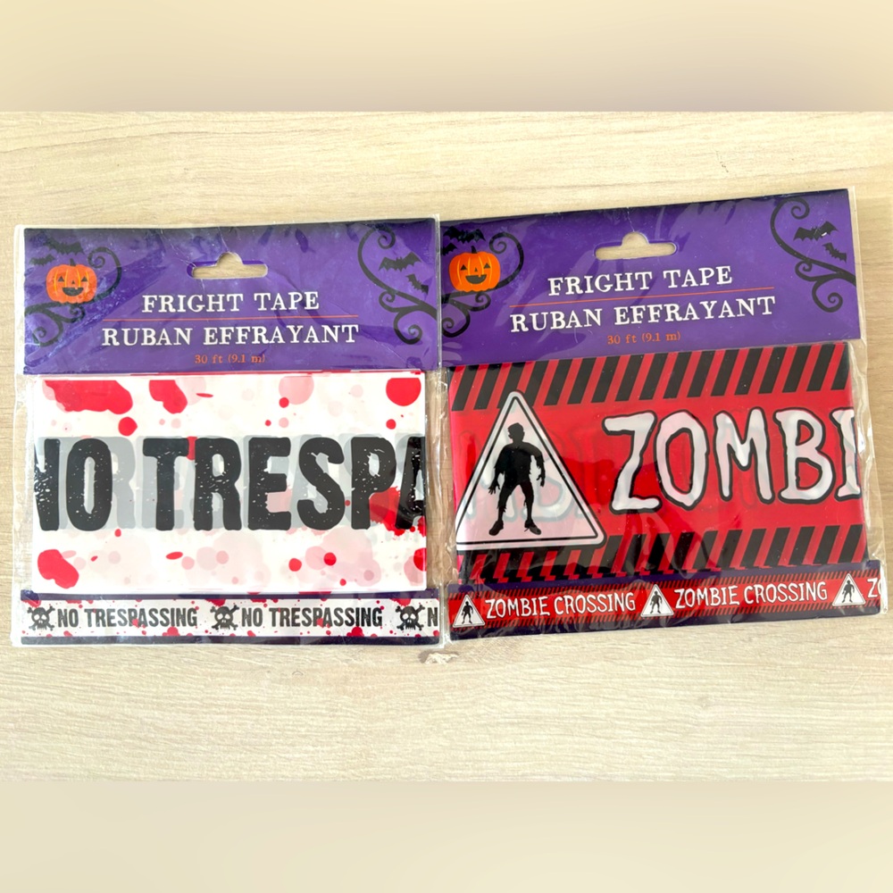 Lot of 2 Fright Tape 30 ft Zombies No Tresspassing Halloween Decoration NEW